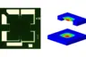 Siliziumchip mit vier Widerständen; Druckverteilung auf einem Siliziumhalbleiter