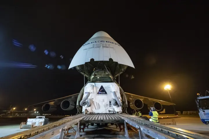 The ESM built by Airbus and ESA arrives at Kennedy Space Center