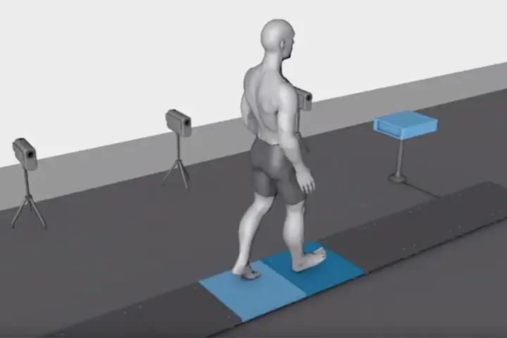Measurement of the ground reaction force (GRF) during gait analysis.