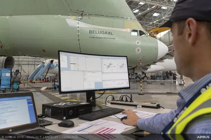 The modal analyses of the mechanical structures of the Beluga XL were performed in as part of an extensive GVT by the DLR in Göttingen.