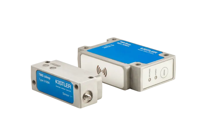 Telemetric measurement system: wireless signal transmission between the charge amplifier unit and the stationary base unit. 