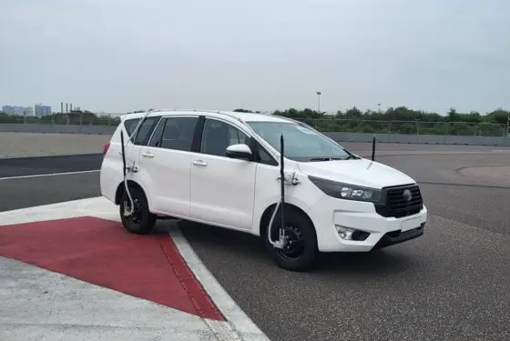 Road surface quality inspection: test vehicle End-to-end measuring system for road surface quality inspection.