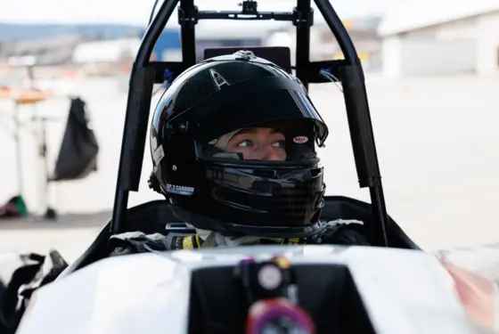 Driver Kate Maggetti shortly before AMZ Racing’s successful world record attempt for electric cars with support from Kistler.