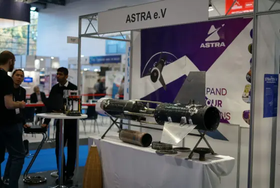 ASTRA e.V. at the Space Tech Expo 2023 in Bremen where they presented their hybrid rocket design.