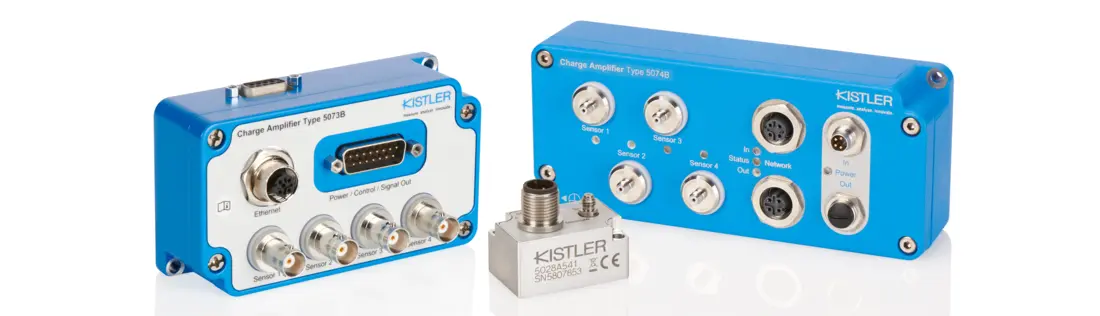 Charge amplifiers convert charge signals from piezoelectric sensors into proportional voltage signals.