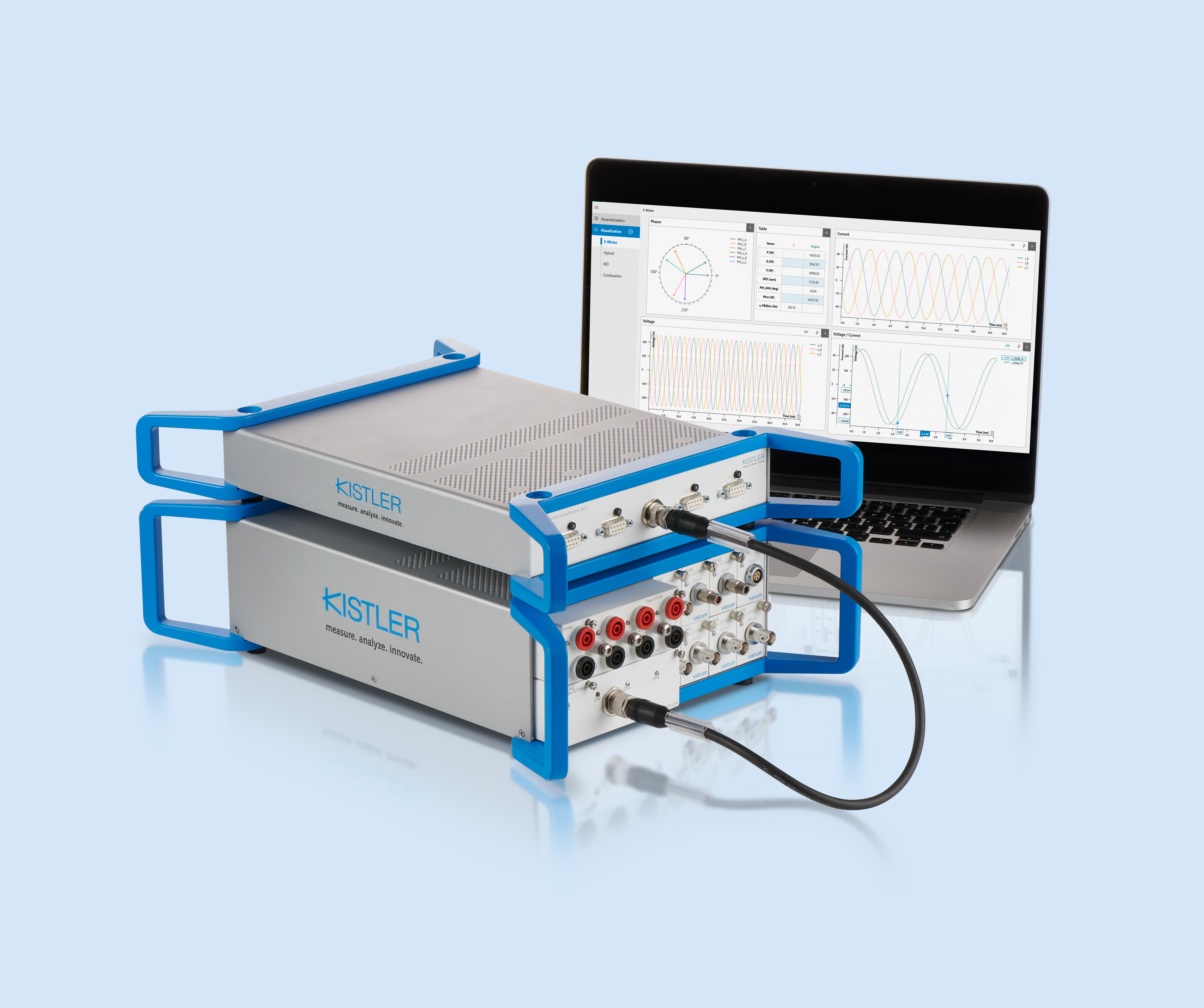 For power analysis of electric powertrains, the KiBox2 16-channel measuring unit forms the heart of the system.