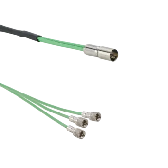 Cables 1698AV used for triaxial measurements in multi-axis force sensors. Package contains 3 x Coupling for general purpose KIAG 10-32 neg. to BNC pos.