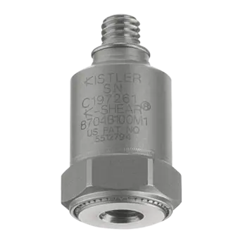 The Kistler accelerometer with top connector is suitable for structural vibration measurements during NVH testing.