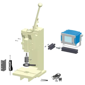 Retrofit set to equip hand lever presses with force-displacement monitoring